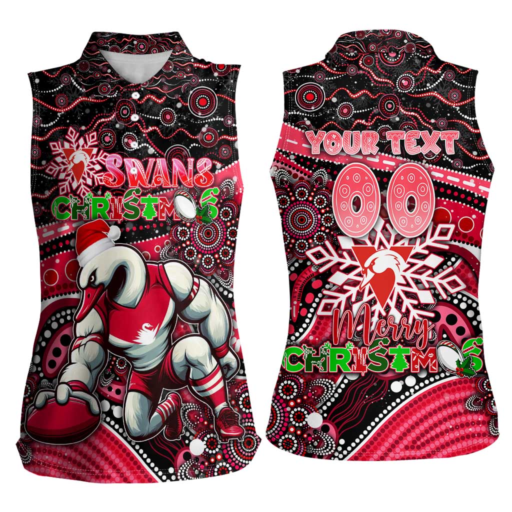 Merry Christmas AFL Swans Women Sleeveless Polo Shirt Aboriginal Santa Football Mascot DT02