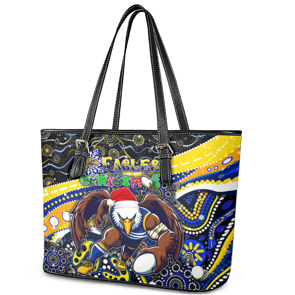 Merry Christmas AFL Eagles Leather Tote Bag Aboriginal Santa Football Mascot