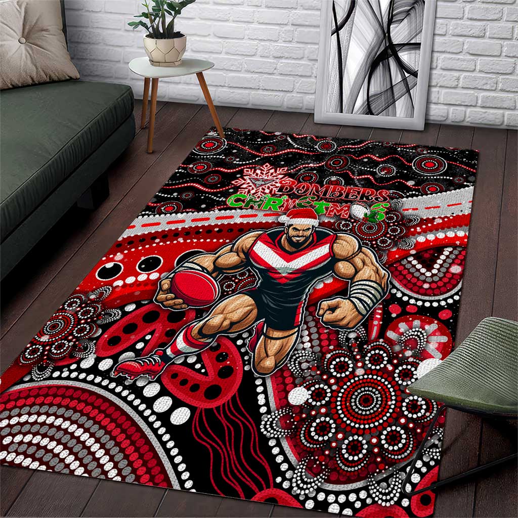 Merry Christmas AFL Bombers Area Rug Aboriginal Santa Football Mascot