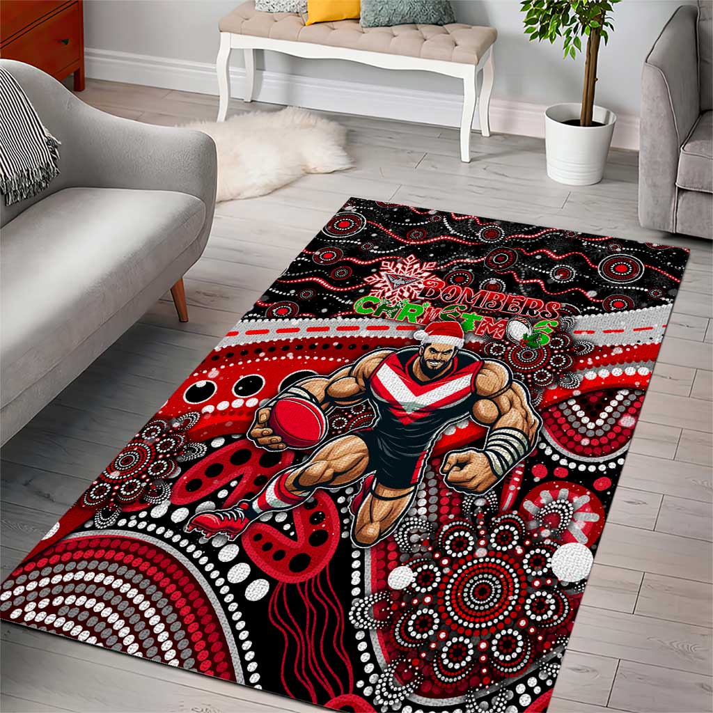 Merry Christmas AFL Bombers Area Rug Aboriginal Santa Football Mascot