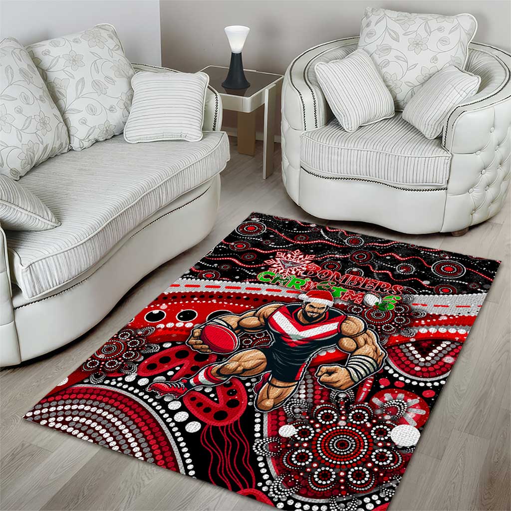 Merry Christmas AFL Bombers Area Rug Aboriginal Santa Football Mascot