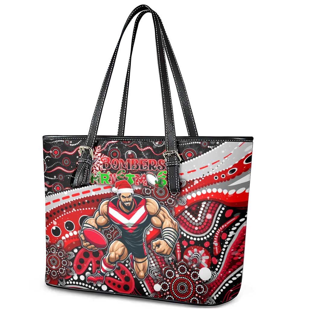 Merry Christmas AFL Bombers Leather Tote Bag Aboriginal Santa Football Mascot