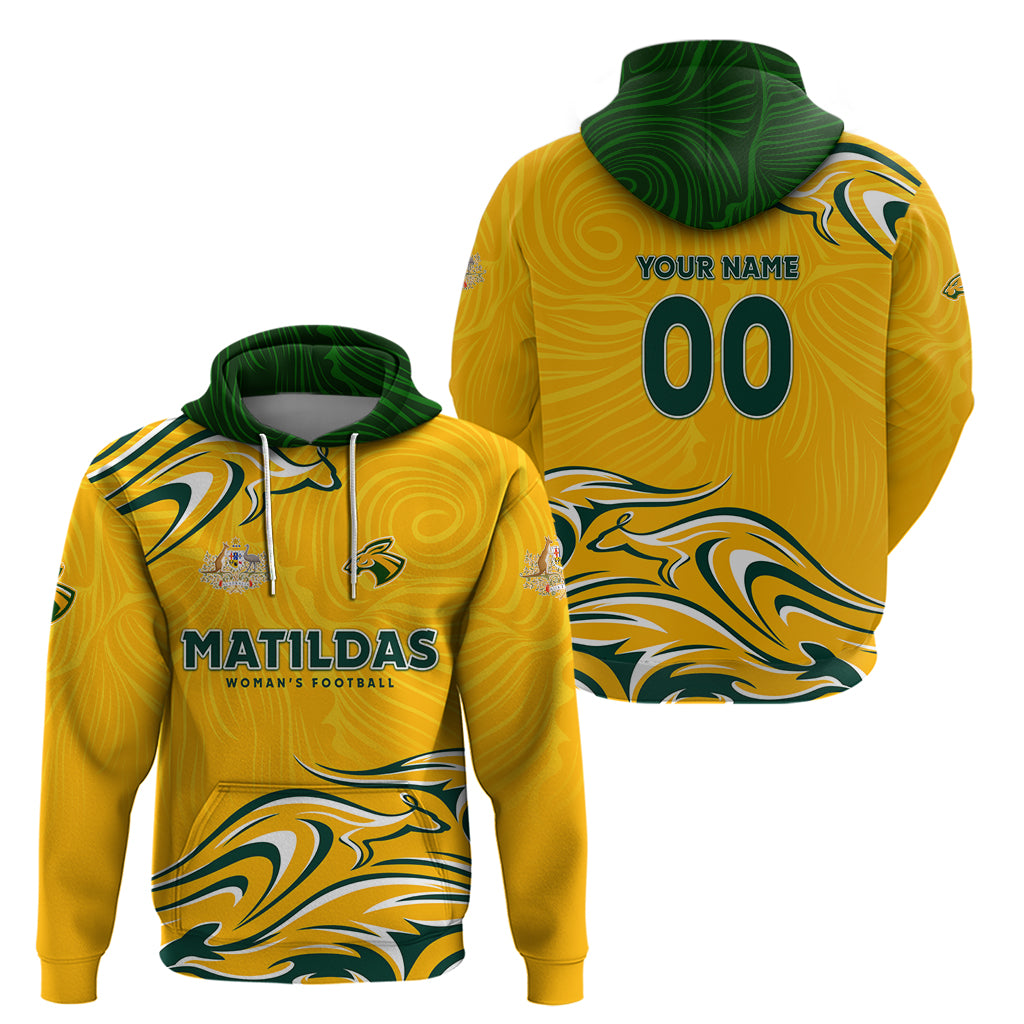 Personalised Australia Soccer Matildas Hoodie Kangaroo Tornado Yellow