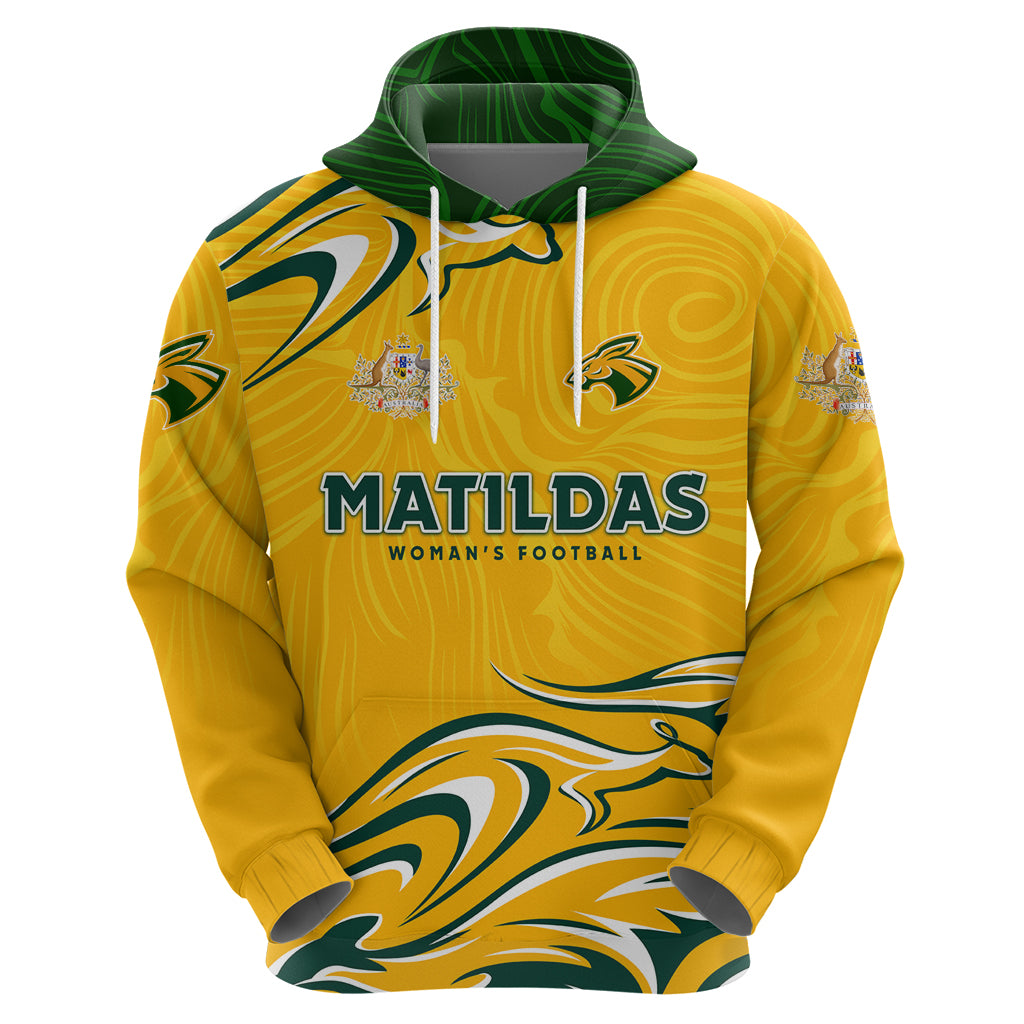 Personalised Australia Soccer Matildas Hoodie Kangaroo Tornado Yellow