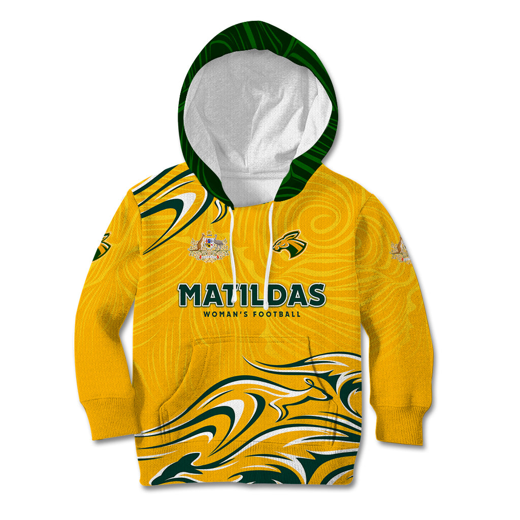 Personalised Australia Soccer Matildas Kid Hoodie Kangaroo Tornado Yellow