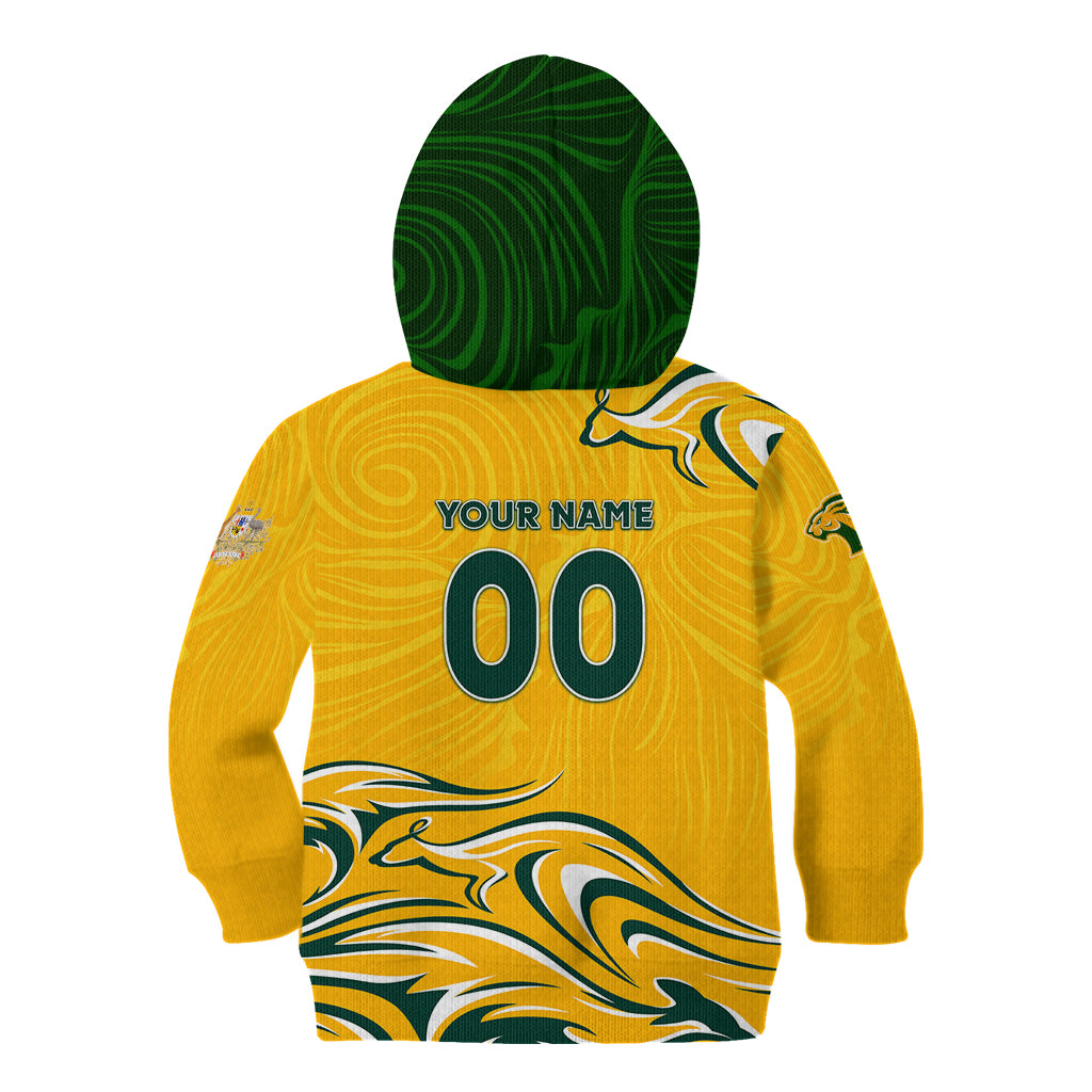 Personalised Australia Soccer Matildas Kid Hoodie Kangaroo Tornado Yellow