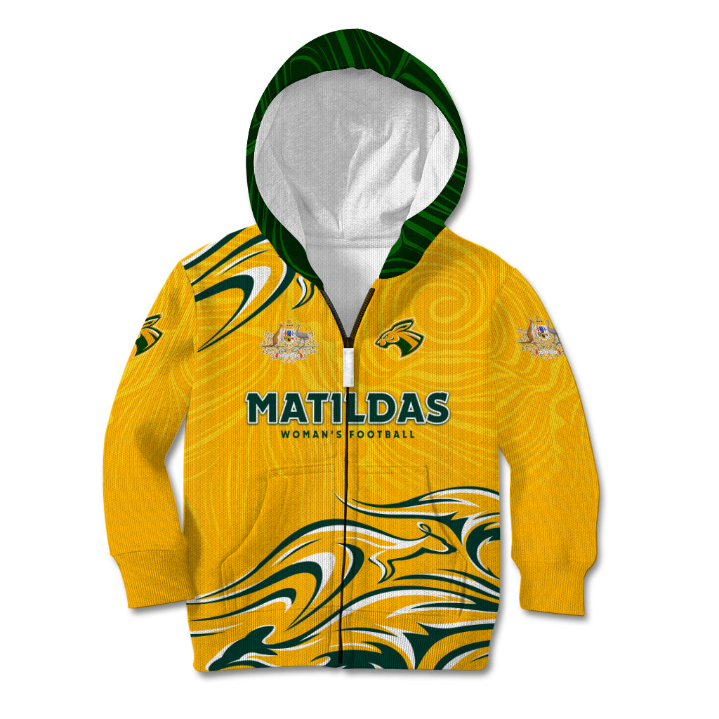 Personalised Australia Soccer Matildas Kid Hoodie Kangaroo Tornado Yellow