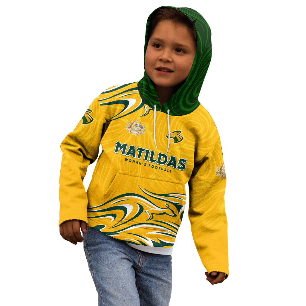 Personalised Australia Soccer Matildas Kid Hoodie Kangaroo Tornado Yellow