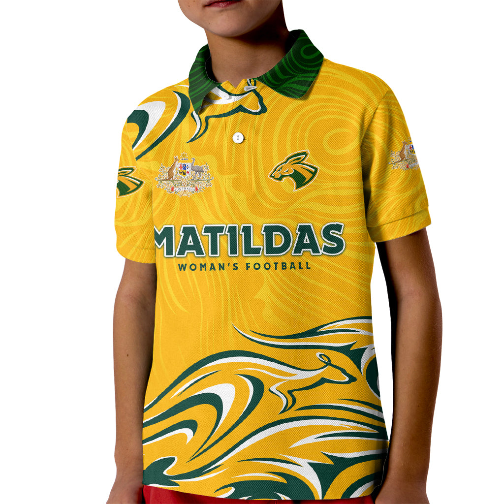 Personalised Australia Soccer Matildas Kid Polo Shirt Kangaroo Tornado Yellow