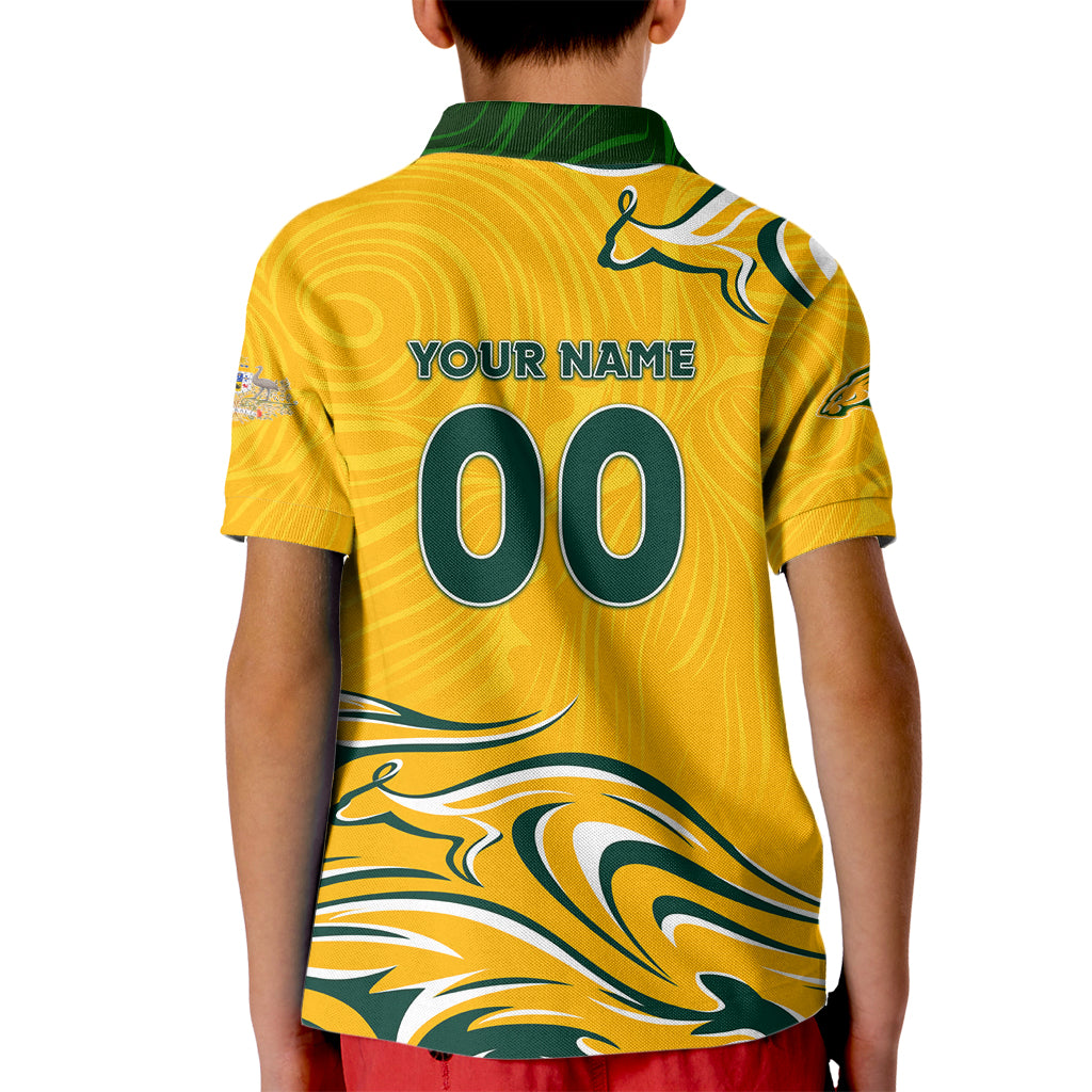 Personalised Australia Soccer Matildas Kid Polo Shirt Kangaroo Tornado Yellow