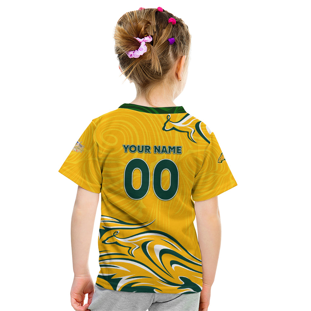 Personalised Australia Soccer Matildas Kid T Shirt Kangaroo Tornado Yellow