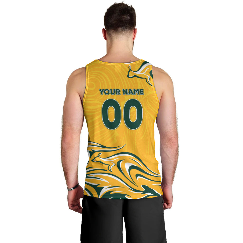 Personalised Australia Soccer Matildas Men Tank Top Kangaroo Tornado Yellow