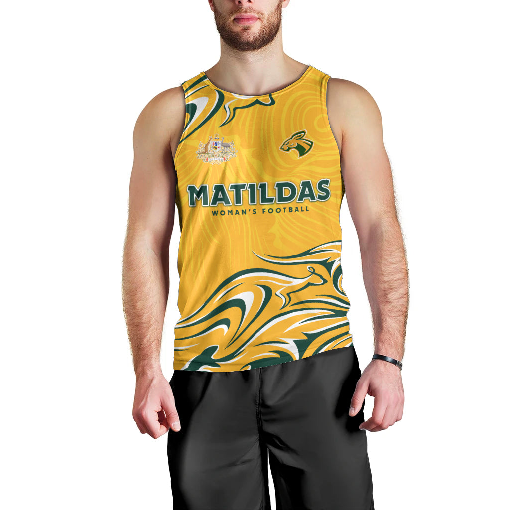 Personalised Australia Soccer Matildas Men Tank Top Kangaroo Tornado Yellow