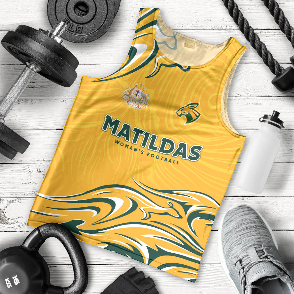 Personalised Australia Soccer Matildas Men Tank Top Kangaroo Tornado Yellow