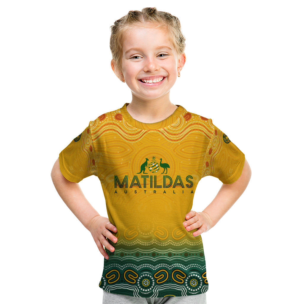 Personalised Australia Matildas Kid T Shirt Tillies Aboriginal Simple Yellow