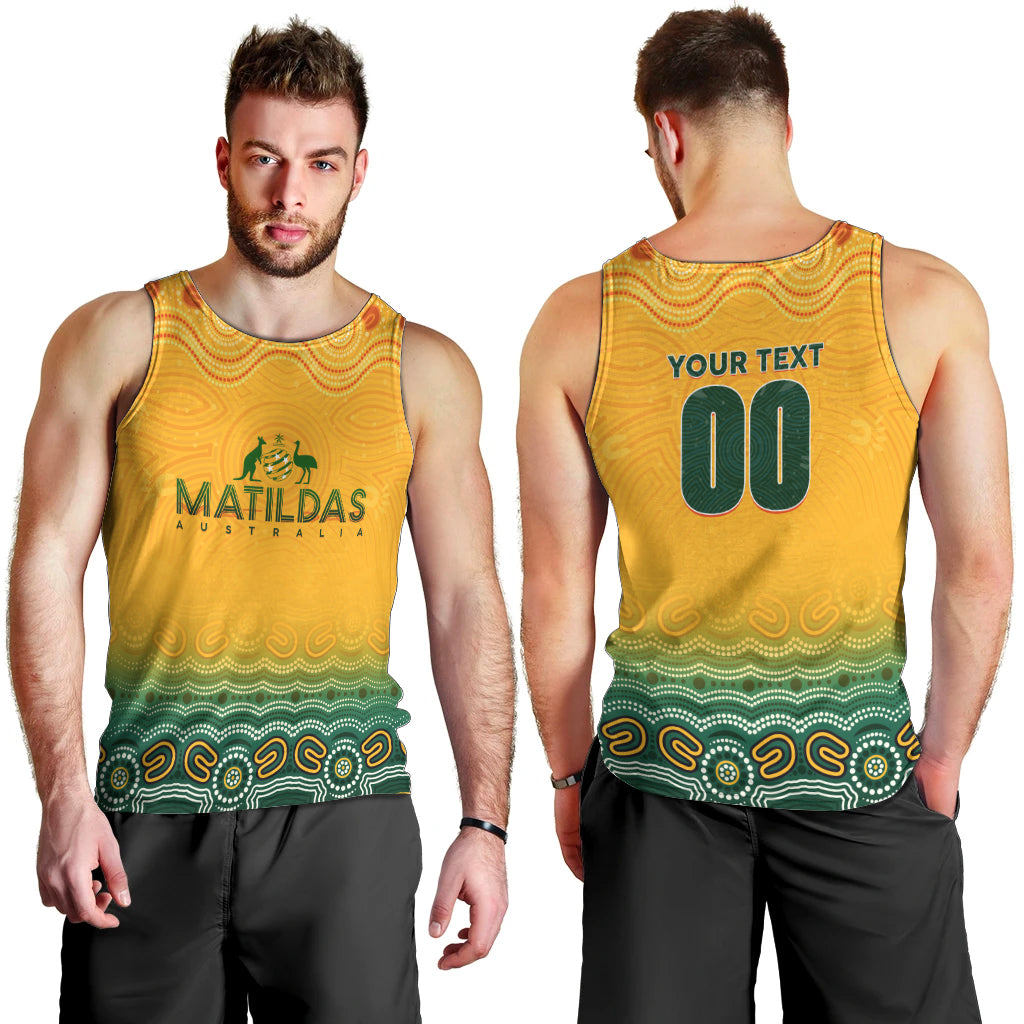 Personalised Australia Matildas Men Tank Top Tillies Aboriginal Simple Yellow