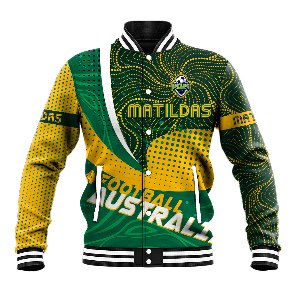 Personalised Matildas Australia Soccer Baseball Jacket Aboriginal Dot Painting