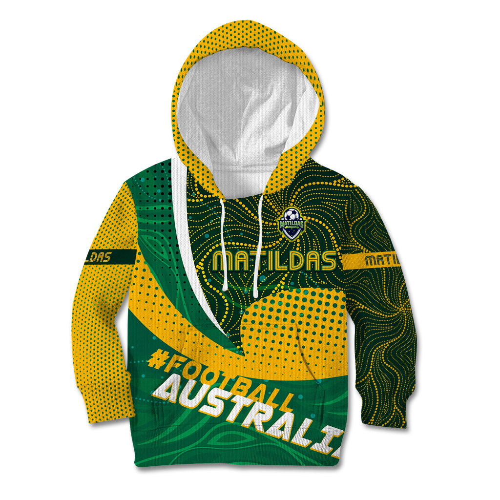 Personalised Matildas Australia Soccer Kid Hoodie Aboriginal Dot Painting