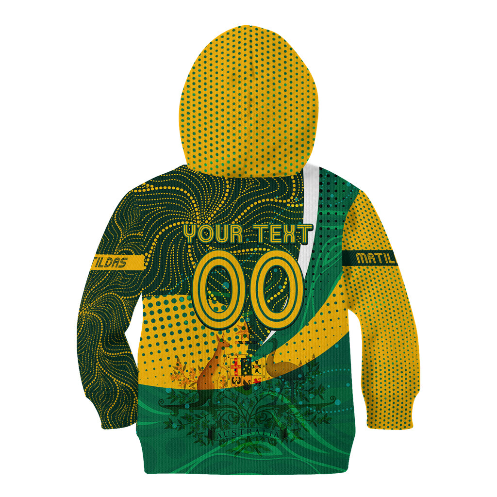 Personalised Matildas Australia Soccer Kid Hoodie Aboriginal Dot Painting