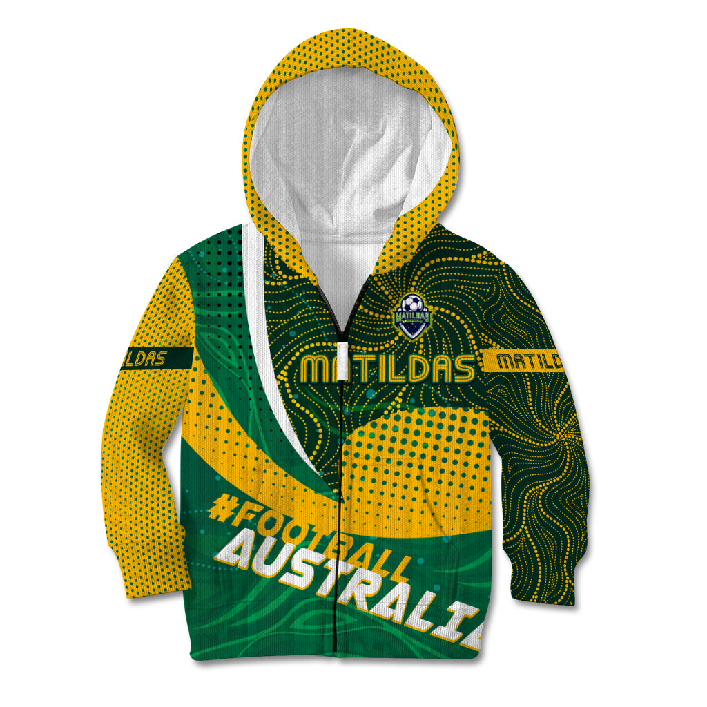 Personalised Matildas Australia Soccer Kid Hoodie Aboriginal Dot Painting