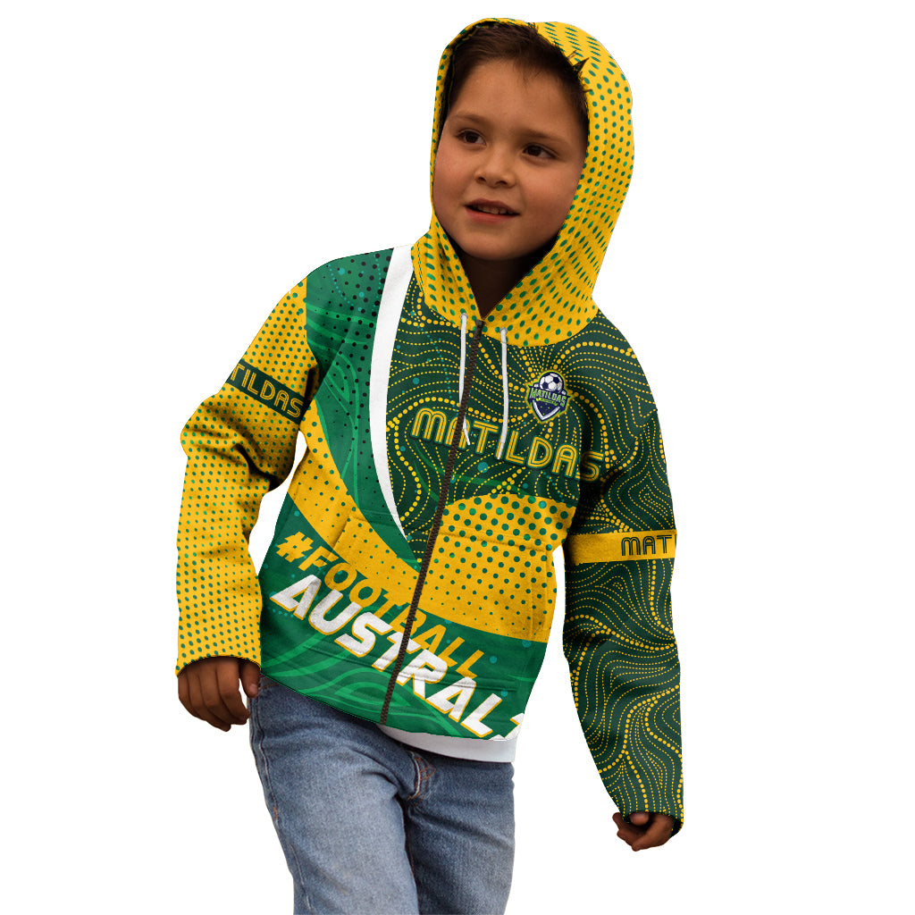 Personalised Matildas Australia Soccer Kid Hoodie Aboriginal Dot Painting