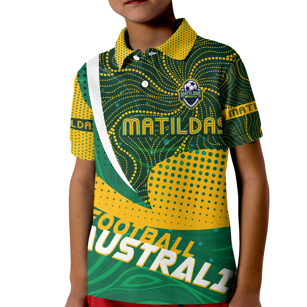 Personalised Matildas Australia Soccer Kid Polo Shirt Aboriginal Dot Painting