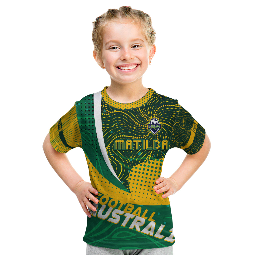 Personalised Matildas Australia Soccer Kid T Shirt Aboriginal Dot Painting