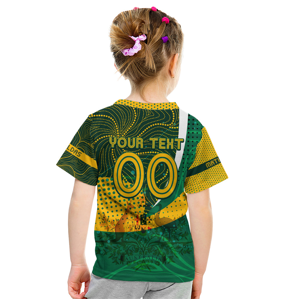 Personalised Matildas Australia Soccer Kid T Shirt Aboriginal Dot Painting