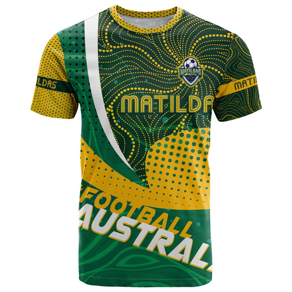 Personalised Matildas Australia Soccer T Shirt Aboriginal Dot Painting