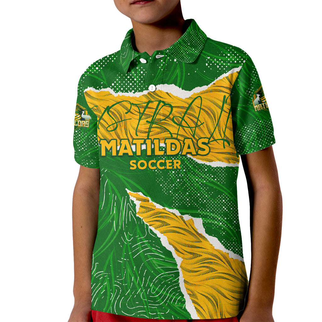 Personalised Matildas Kid Polo Shirt Australia Soccer Fingerprint