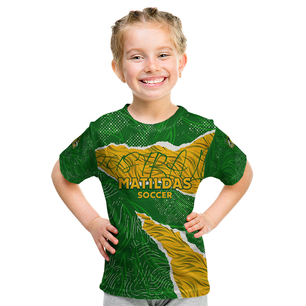 Personalised Matildas Kid T Shirt Australia Soccer Fingerprint