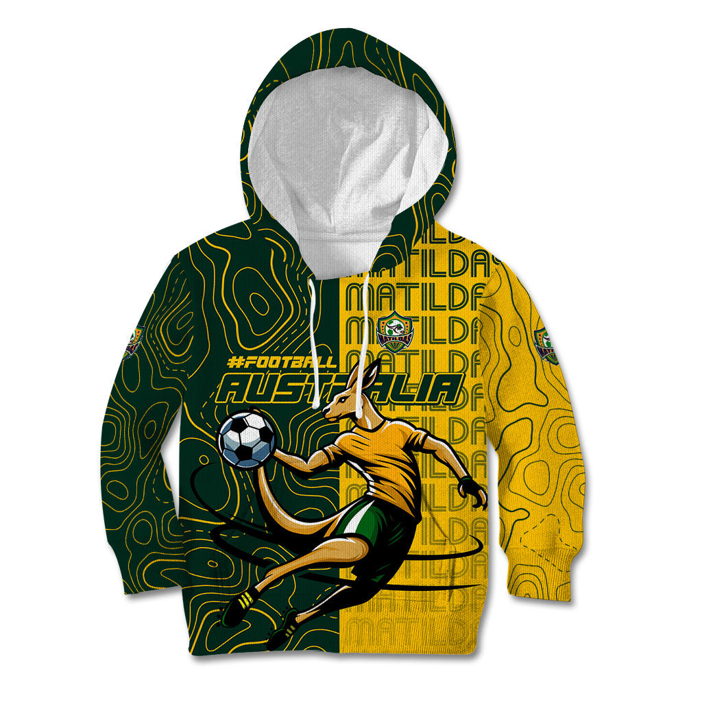 Personalised Matildas Mascot Kid Hoodie Australia Football Topographic