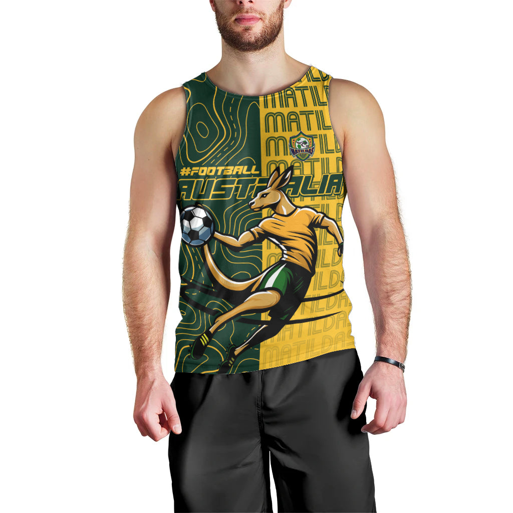 Personalised Matildas Mascot Men Tank Top Australia Football Topographic