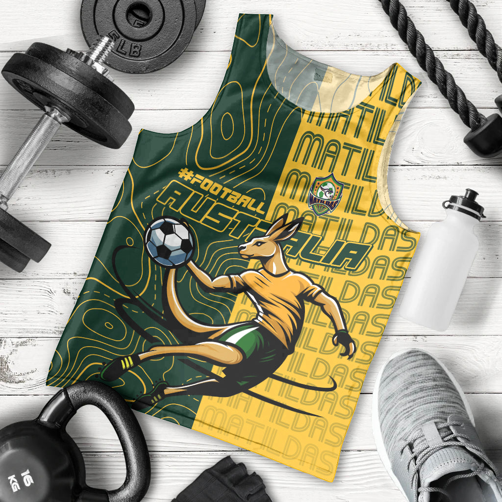 Personalised Matildas Mascot Men Tank Top Australia Football Topographic