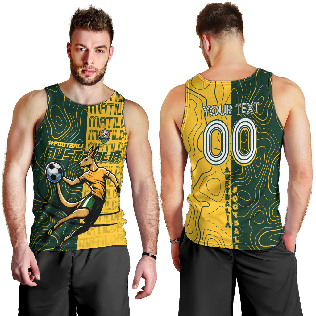 Personalised Matildas Mascot Men Tank Top Australia Football Topographic