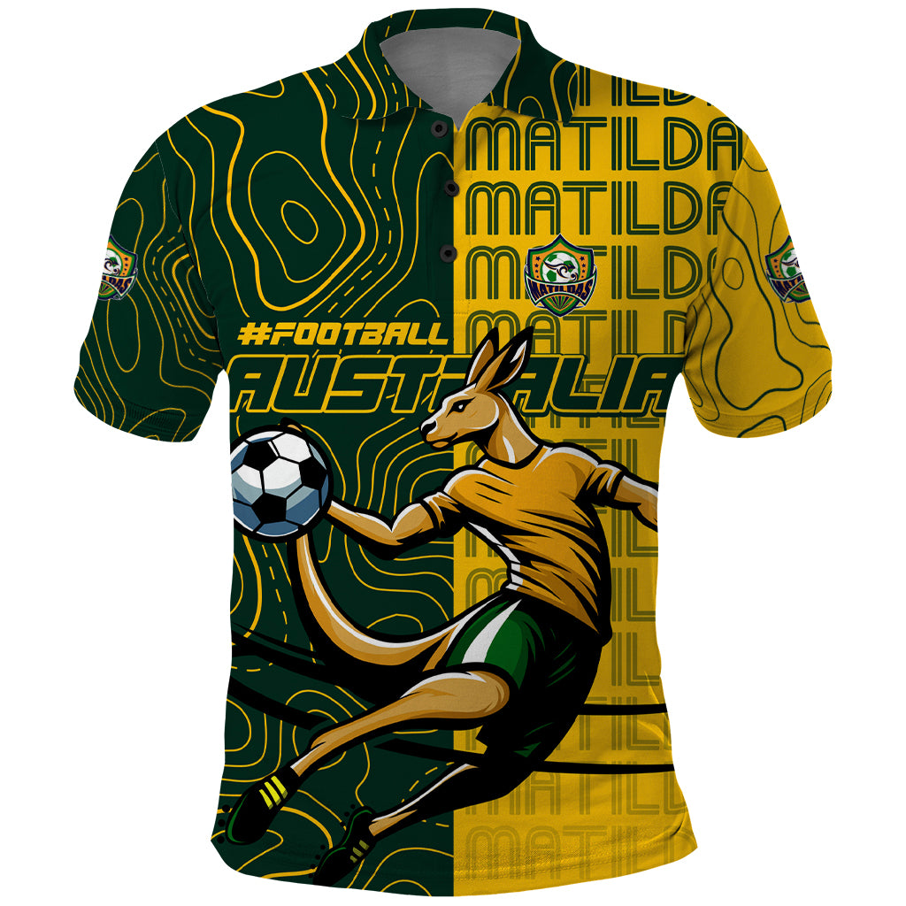 Personalised Matildas Mascot Polo Shirt Australia Football Topographic