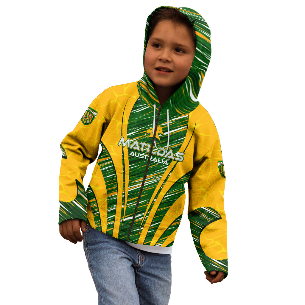 Personalised Australia Matildas Kid Hoodie Abstract Line