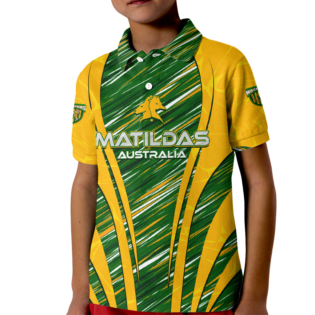 Personalised Australia Matildas Kid Polo Shirt Abstract Line