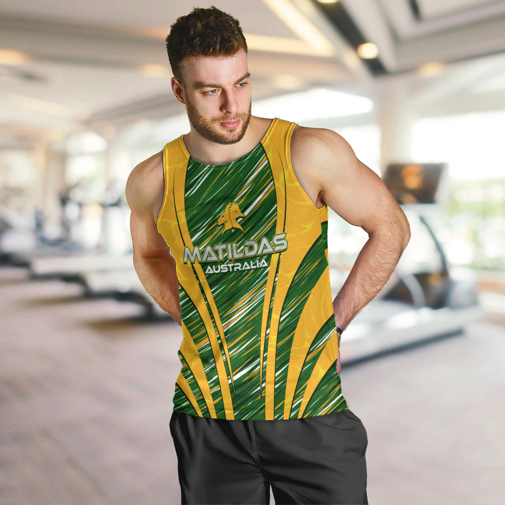 Personalised Australia Matildas Men Tank Top Abstract Line