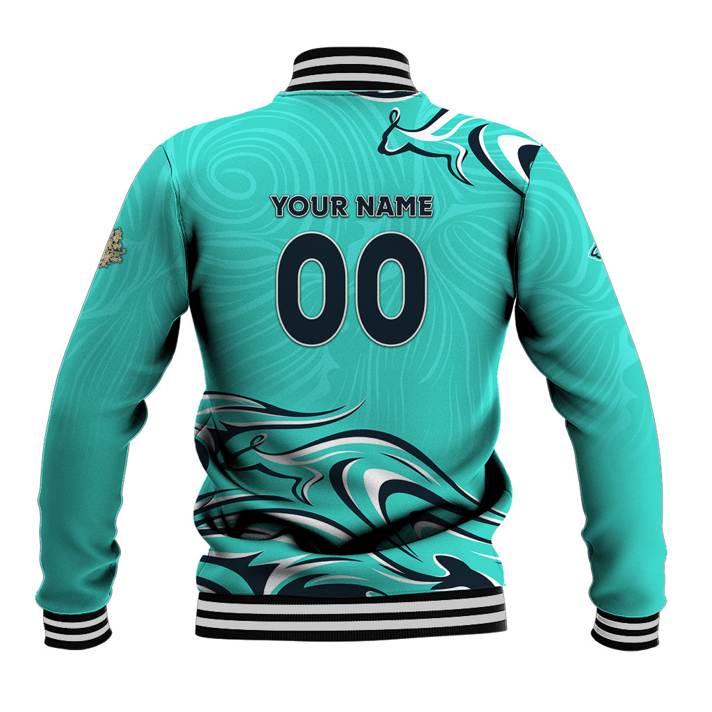 Personalised Australia Soccer Matildas Baseball Jacket Kangaroo Tornado Turquoise