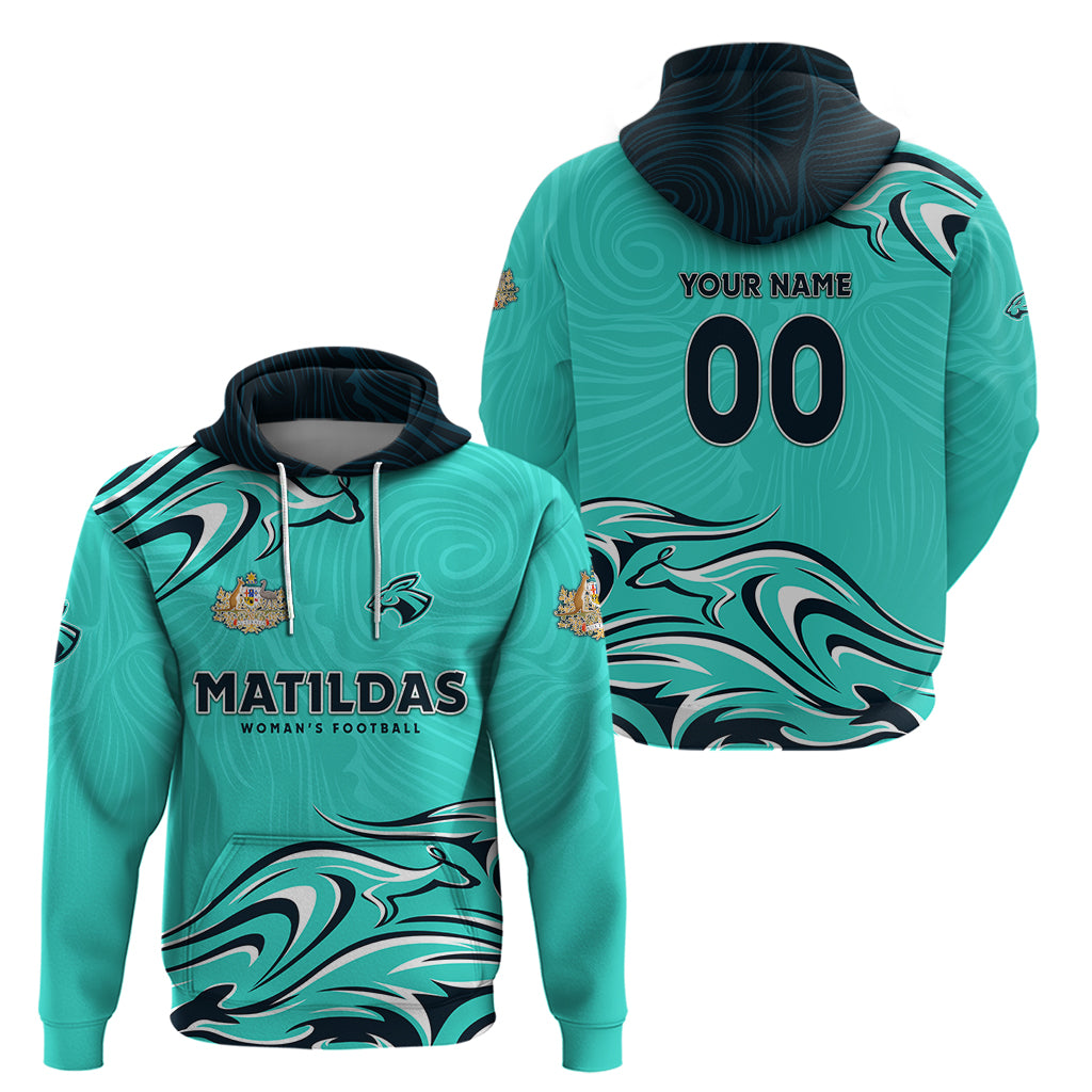 Personalised Australia Soccer Matildas Hoodie Kangaroo Tornado Turquoise