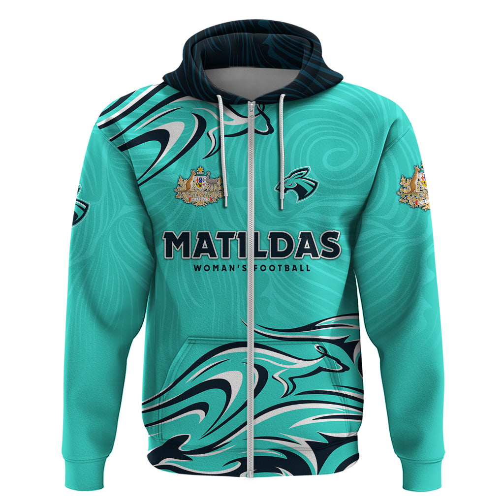 Personalised Australia Soccer Matildas Hoodie Kangaroo Tornado Turquoise