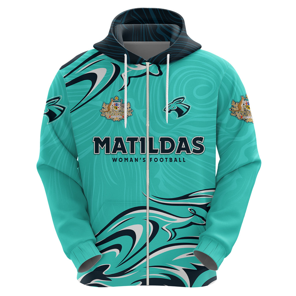 Personalised Australia Soccer Matildas Hoodie Kangaroo Tornado Turquoise