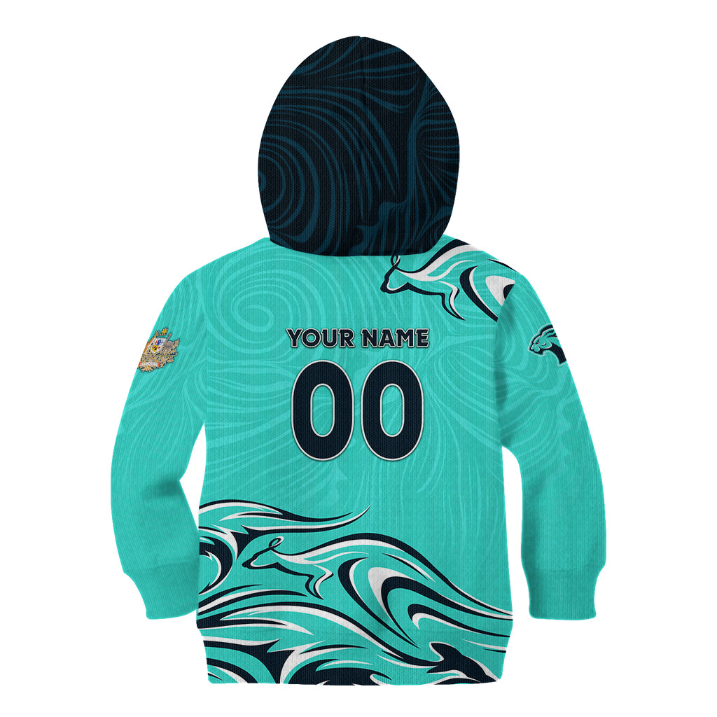 Personalised Australia Soccer Matildas Kid Hoodie Kangaroo Tornado Turquoise