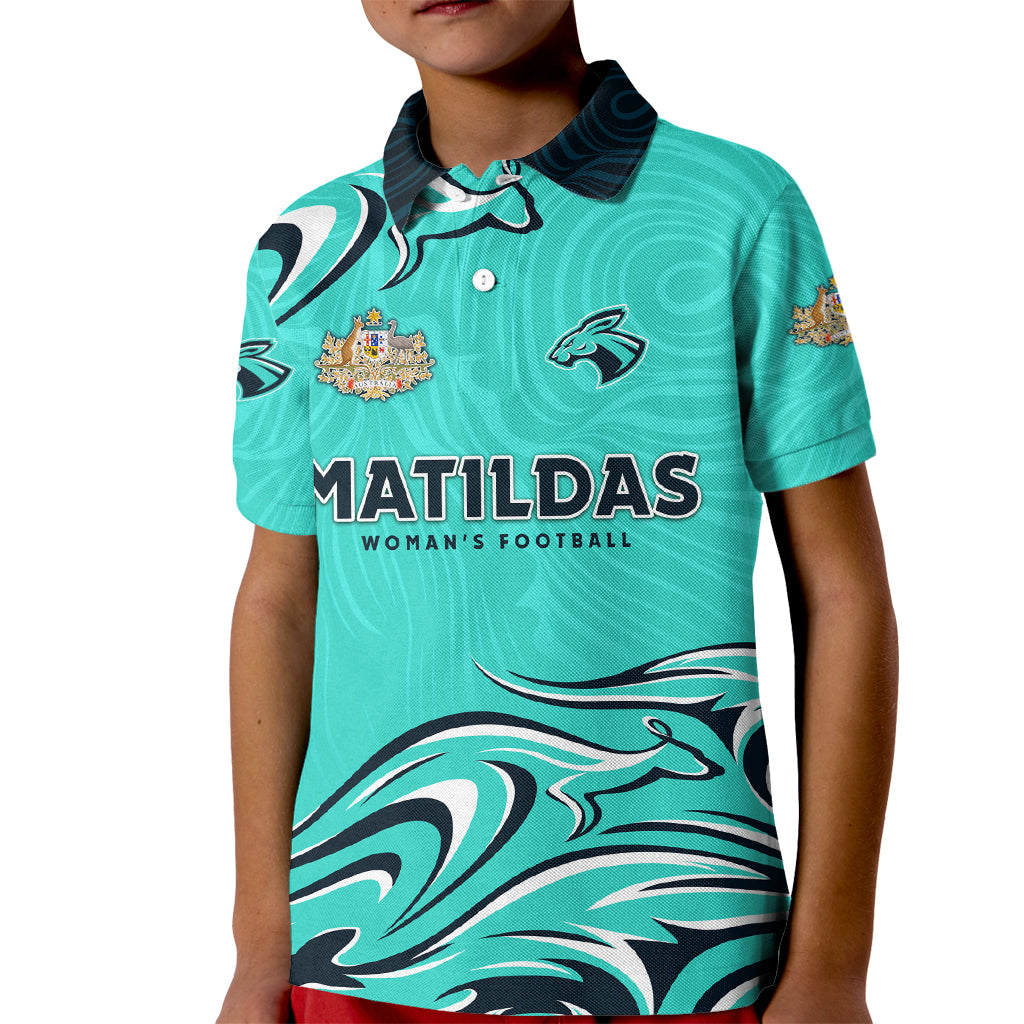 Personalised Australia Soccer Matildas Kid Polo Shirt Kangaroo Tornado Turquoise