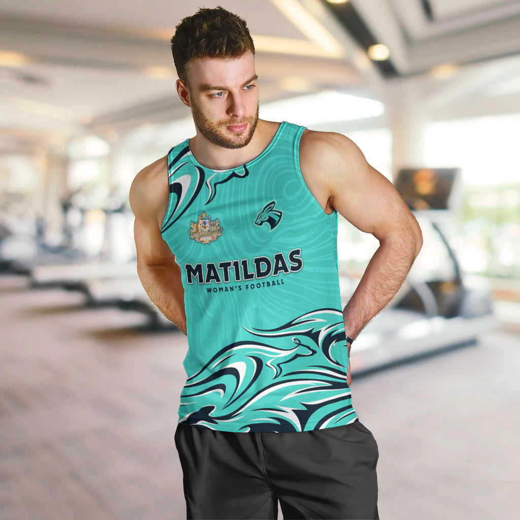 Personalised Australia Soccer Matildas Men Tank Top Kangaroo Tornado Turquoise