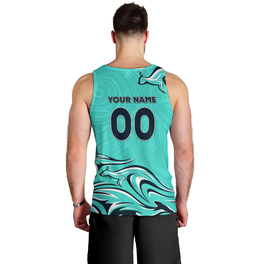 Personalised Australia Soccer Matildas Men Tank Top Kangaroo Tornado Turquoise