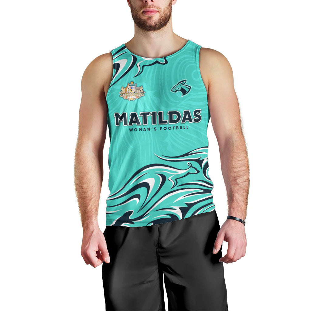 Personalised Australia Soccer Matildas Men Tank Top Kangaroo Tornado Turquoise