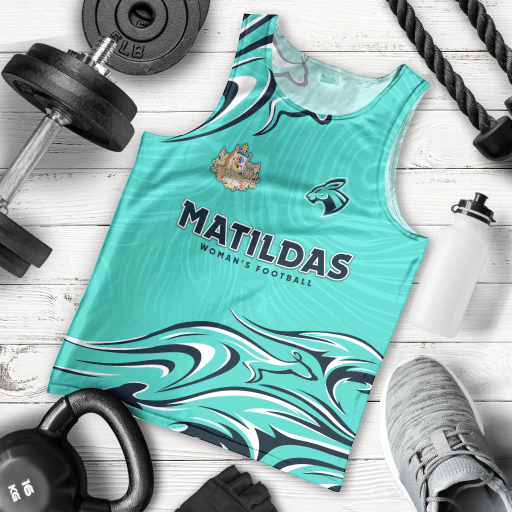 Personalised Australia Soccer Matildas Men Tank Top Kangaroo Tornado Turquoise