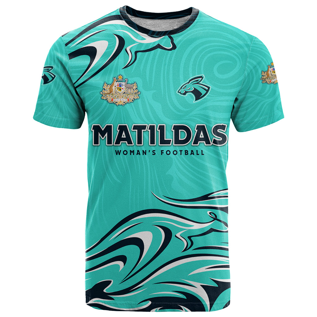 Personalised Australia Soccer Matildas T Shirt Kangaroo Tornado Turquoise